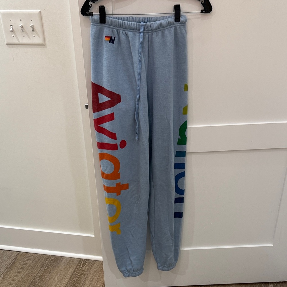 Aviator Nation Light Blue Joggers with Multicolor Logo